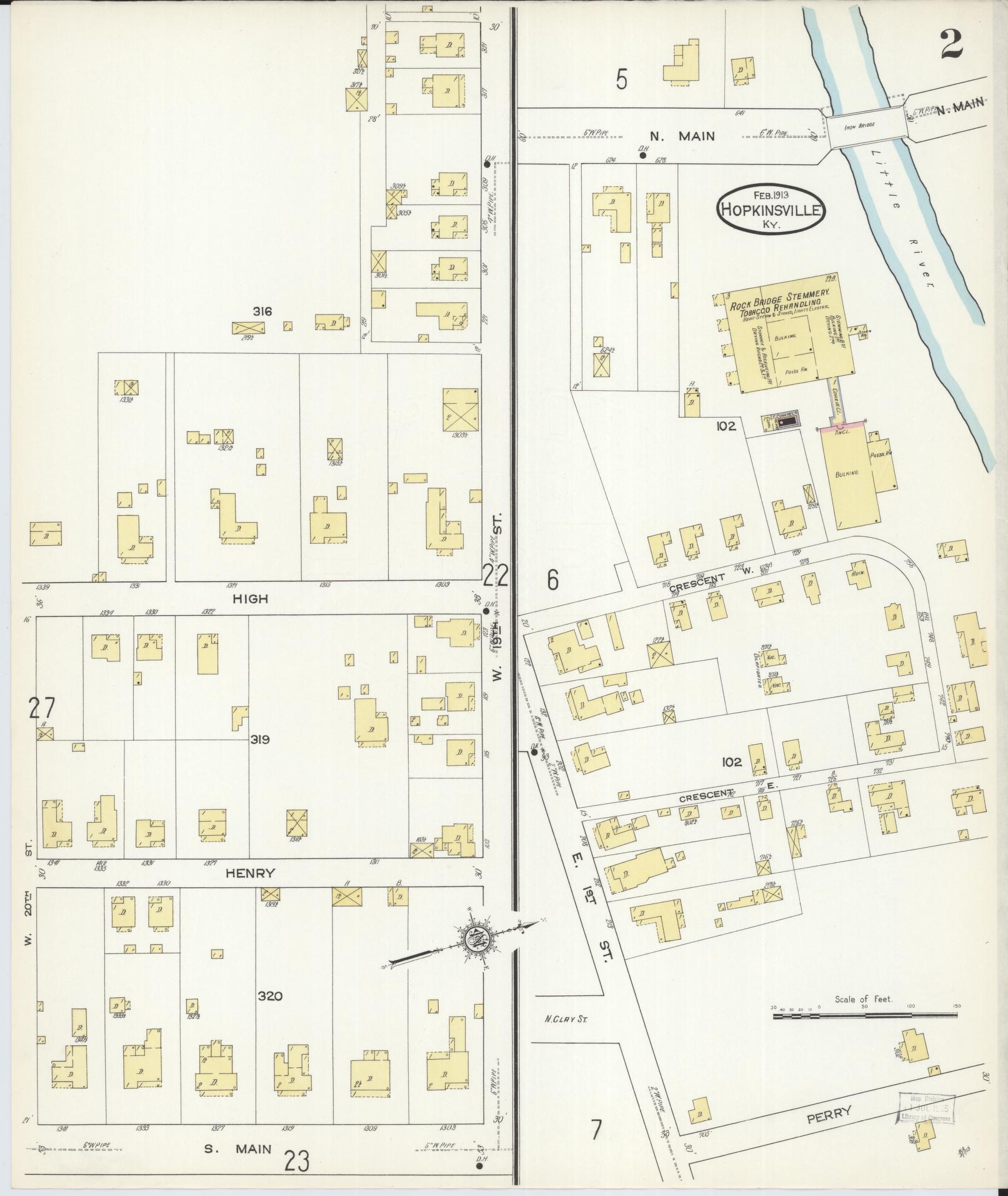 Sanborn Fire Insurance Map from Hopkinsville, Christian County, Kentucky (1913), Sheet #0002 - Historic Sanborn Fire Insurance Map Print, vintage old map wall art, antique decor, genealogy gift, Kentucky Kentucky map
