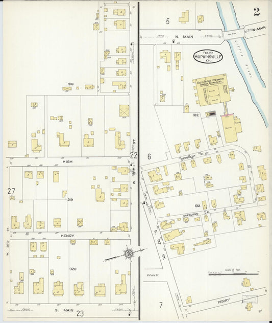 Sanborn Fire Insurance Map from Hopkinsville, Christian County, Kentucky (1913), Sheet #0002 - Historic Sanborn Fire Insurance Map Print, vintage old map wall art, antique decor, genealogy gift, Kentucky Kentucky map