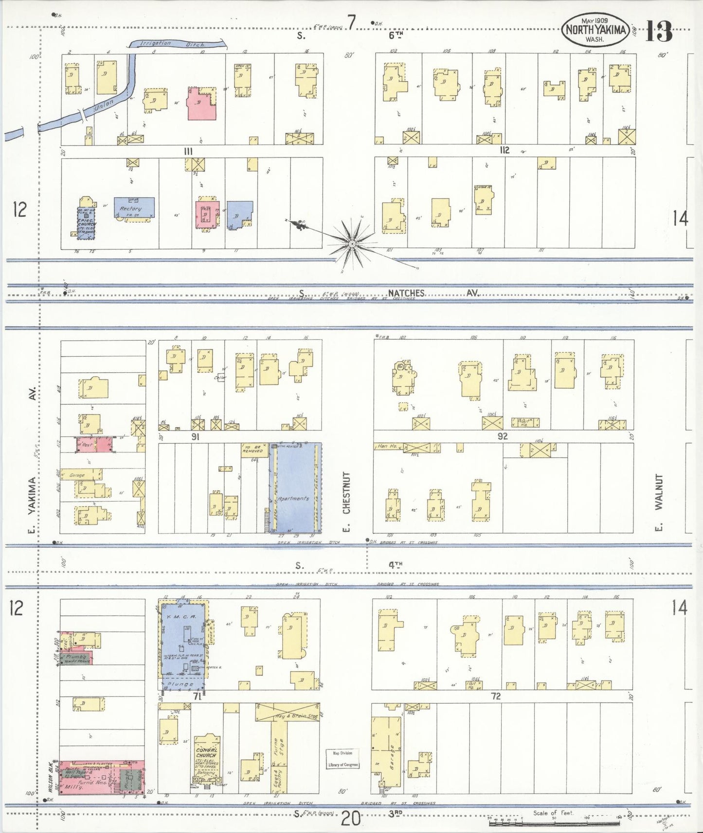 Sanborn Fire Insurance Map from North Yakima, Yakima County, Washington (1909), Sheet #0013 - Complete Map Set gallery image, historic Sanborn map, vintage wall art, Washington Washington