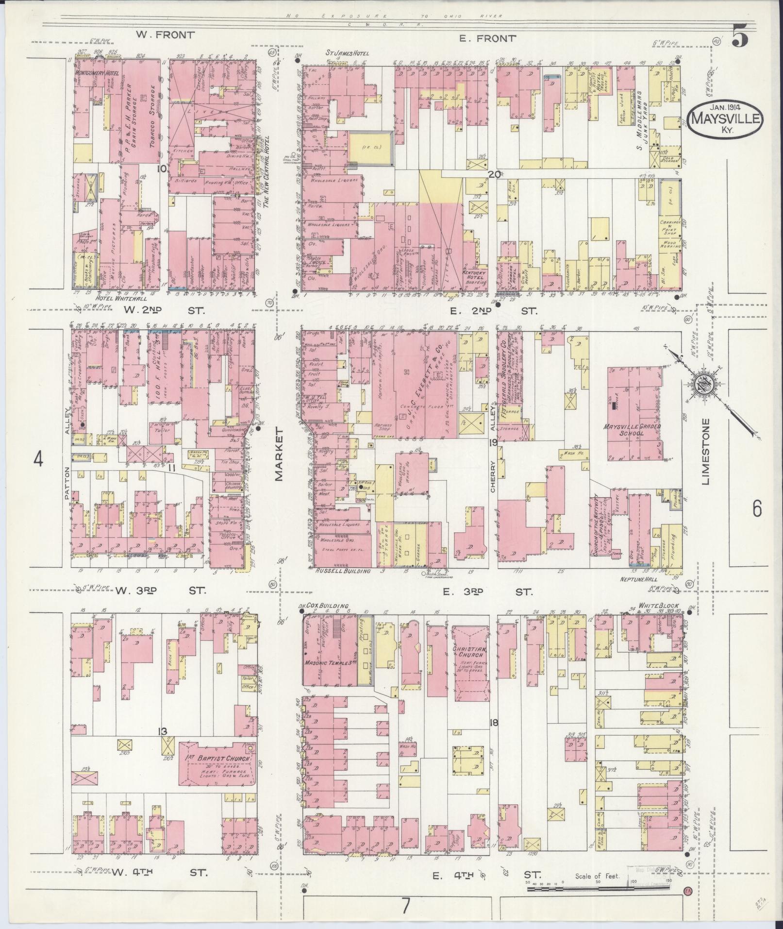 Sanborn Fire Insurance Map from Maysville, Mason County, Kentucky (1914), Sheet #0005 - Historic Sanborn Fire Insurance Map Print, vintage old map wall art, antique decor, genealogy gift, Kentucky Kentucky map