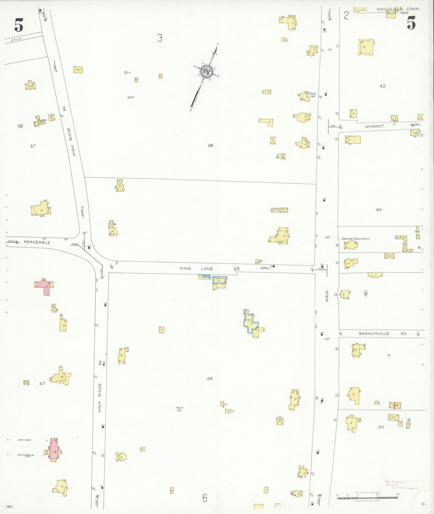 Sanborn Fire Insurance Map from Ridgefield, Fairfield County, Connecticut (1933), Sheet #0005 - Complete Map Set gallery image, historic Sanborn map, vintage wall art, Connecticut Connecticut
