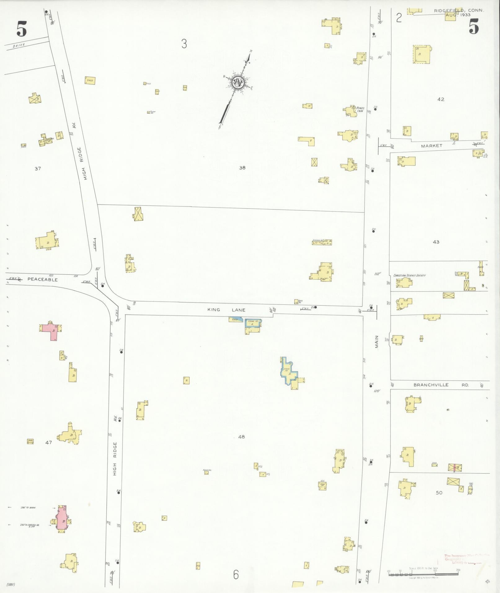 Sanborn Fire Insurance Map from Ridgefield, Fairfield County, Connecticut (1933), Sheet #0005 - Complete Map Set gallery image, historic Sanborn map, vintage wall art, Connecticut Connecticut