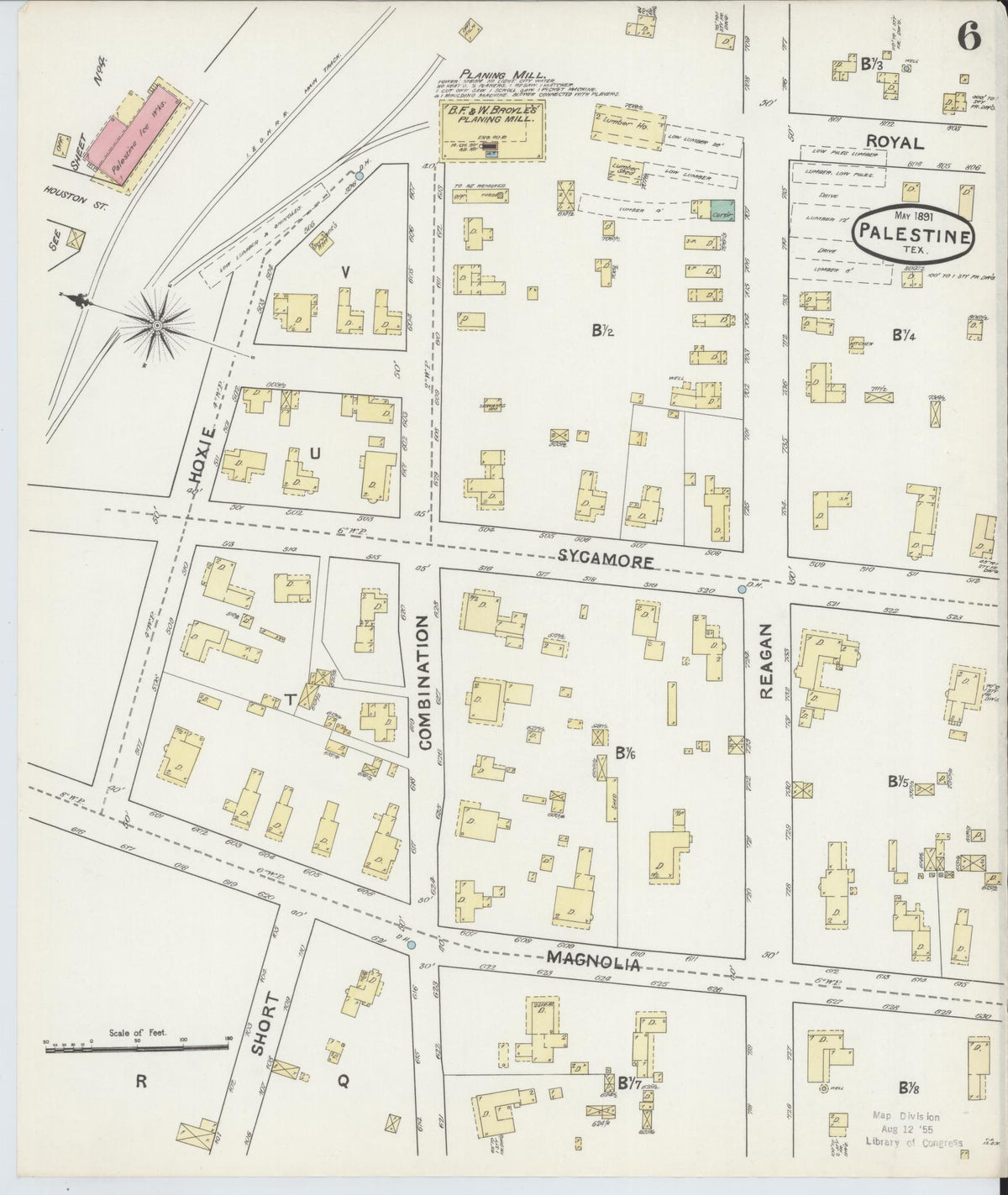 Sanborn Fire Insurance Map from Palestine, Anderson County, Texas (1891), Sheet #0006 - Complete Map Set gallery image, historic Sanborn map, vintage wall art, Texas Texas