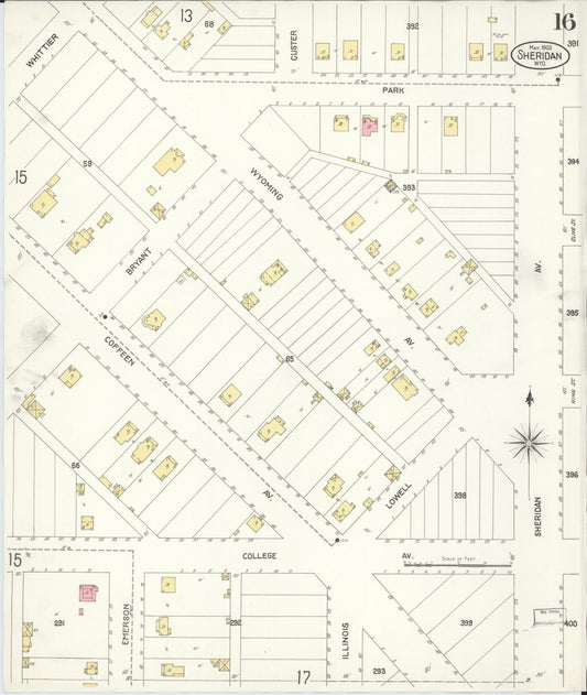 Sanborn Fire Insurance Map from Sheridan, Sheridan County, Wyoming (1903), Sheet #0016 - Historic Sanborn Fire Insurance Map Print, vintage old map wall art, antique decor, genealogy gift, Wyoming Wyoming map