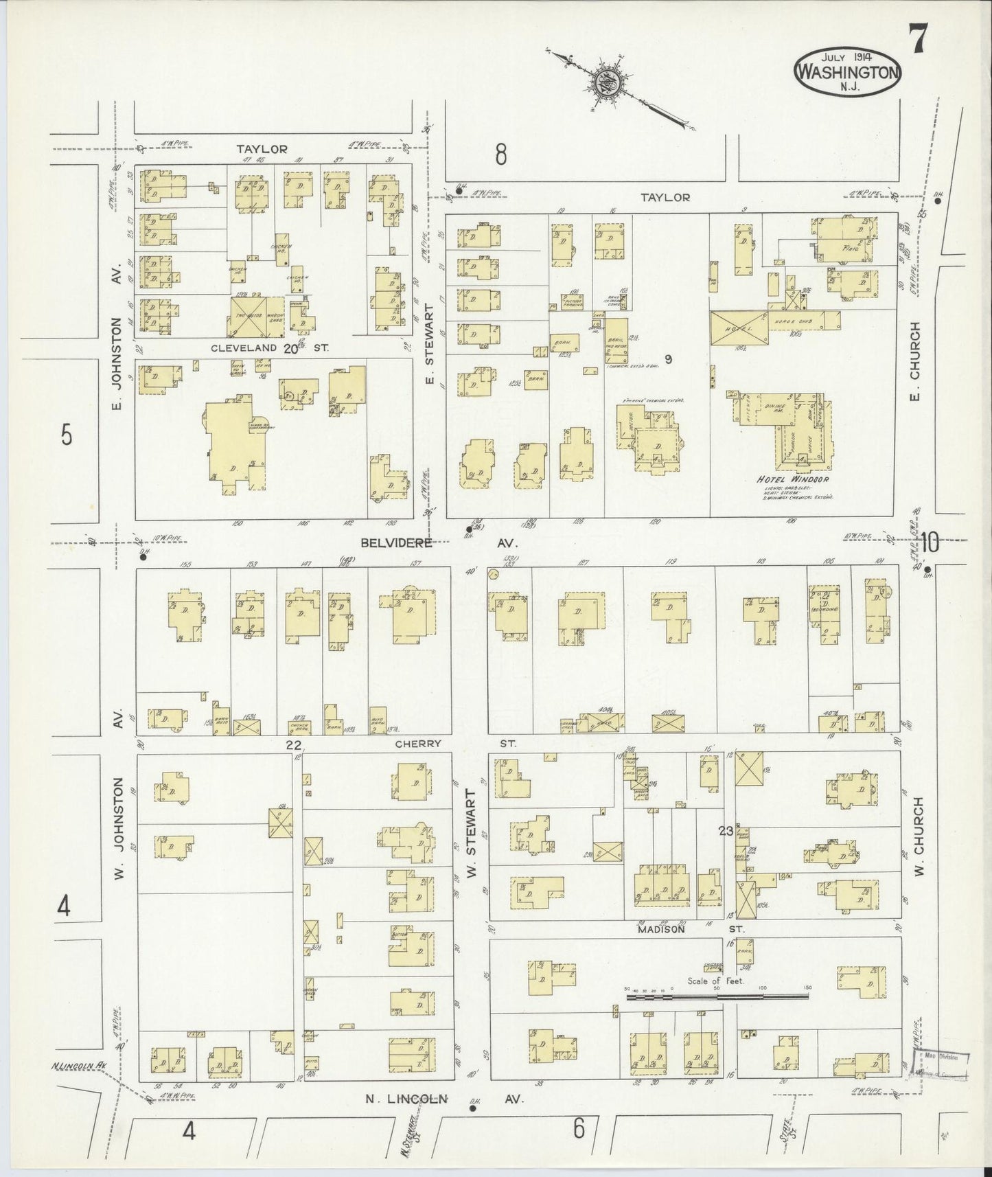 Sanborn Fire Insurance Map from Washington, Warren County, New Jersey (1914), Sheet #0007 - Historic Sanborn Fire Insurance Map Print, vintage old map wall art, antique decor, genealogy gift, Washington Washington map