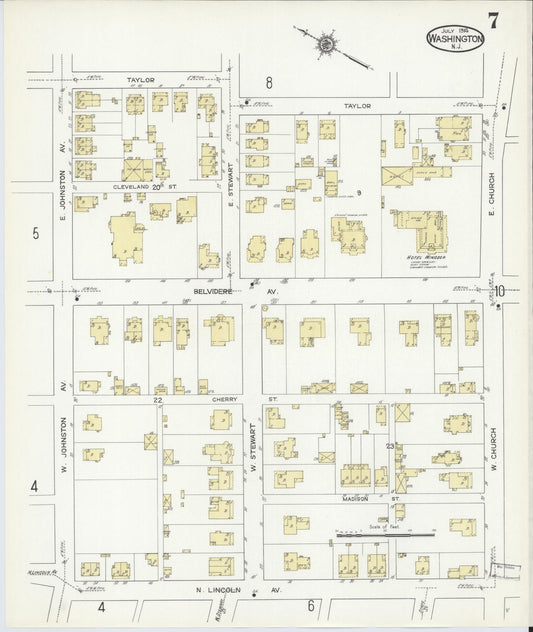 Sanborn Fire Insurance Map from Washington, Warren County, New Jersey (1914), Sheet #0007 - Historic Sanborn Fire Insurance Map Print, vintage old map wall art, antique decor, genealogy gift, Washington Washington map