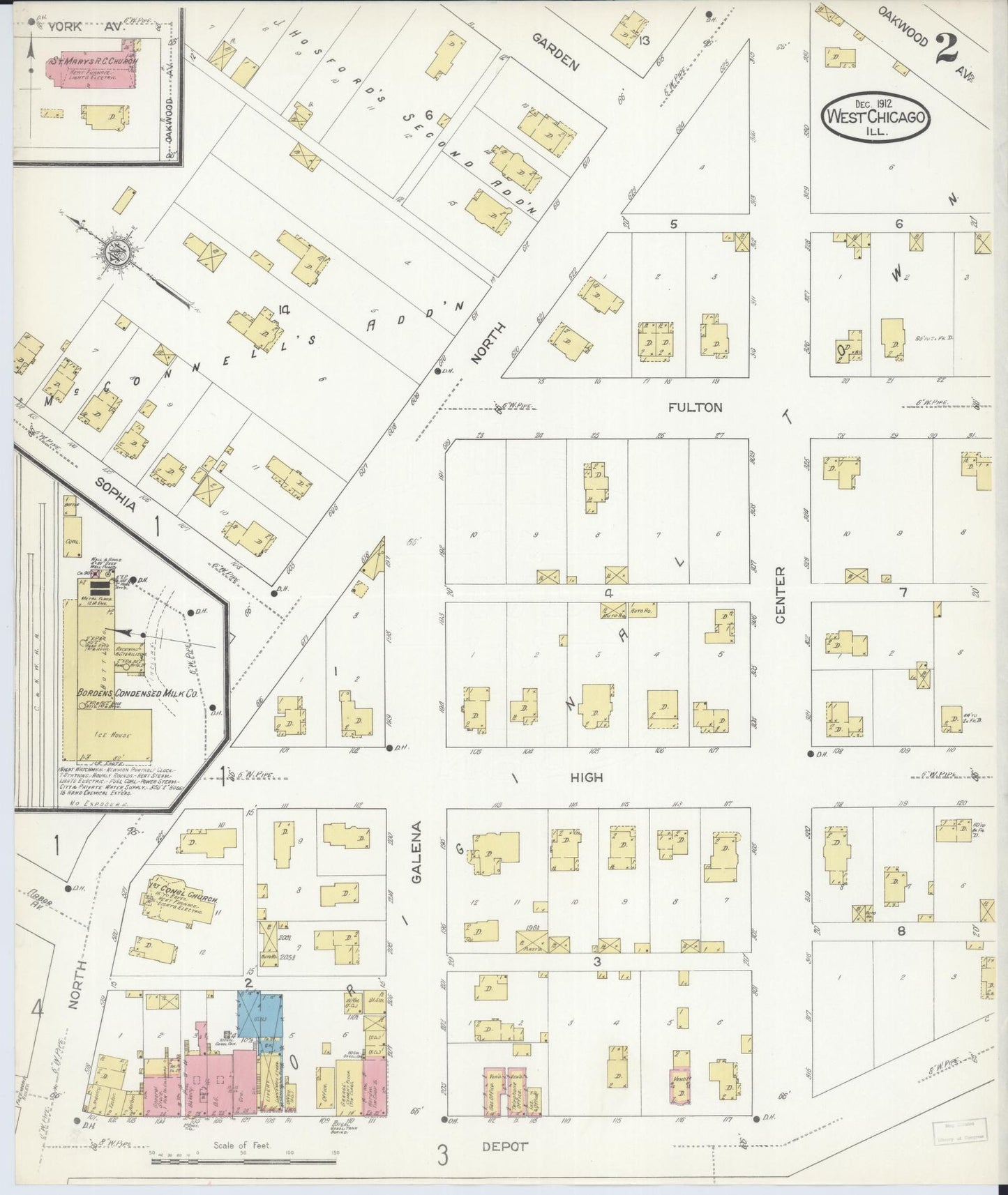 Sanborn Fire Insurance Map from West Chicago, Du Page County, Illinois (1912), Sheet #0002 - Complete Map Set gallery image, historic Sanborn map, vintage wall art, Illinois Illinois