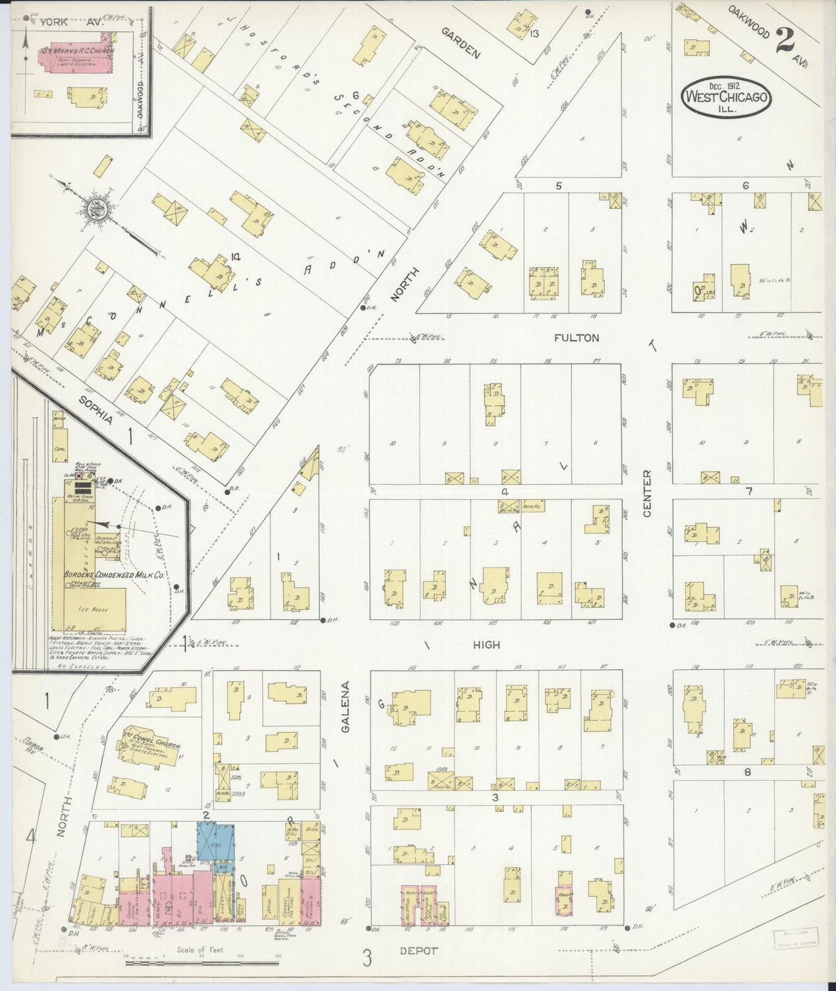 Sanborn Fire Insurance Map from West Chicago, Du Page County, Illinois (1912), Sheet #0002 - Complete Map Set gallery image, historic Sanborn map, vintage wall art, Illinois Illinois