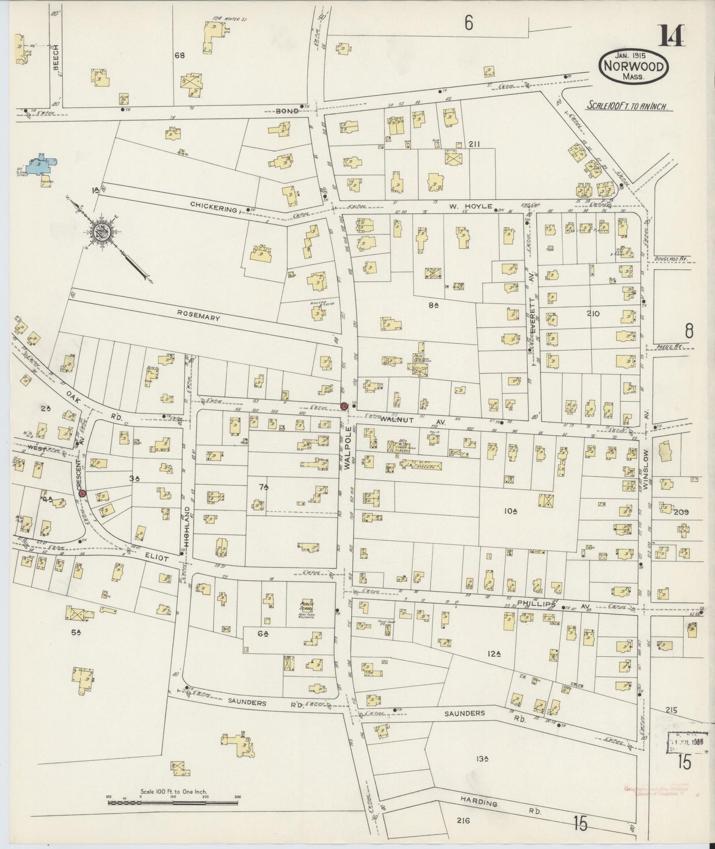Sanborn Fire Insurance Map from Norwood, Norfolk County, Massachusetts (1915), Sheet #0014 - Complete Map Set gallery image, historic Sanborn map, vintage wall art, Massachusetts Massachusetts