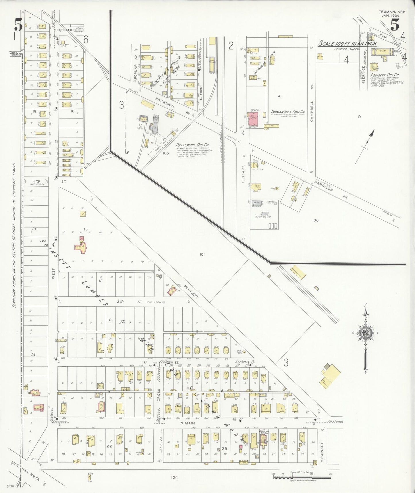 Sanborn Fire Insurance Map from Truman, Poinsett County, Arkansas (1939), Sheet #0005 - Complete Map Set gallery image, historic Sanborn map, vintage wall art, Arkansas Arkansas