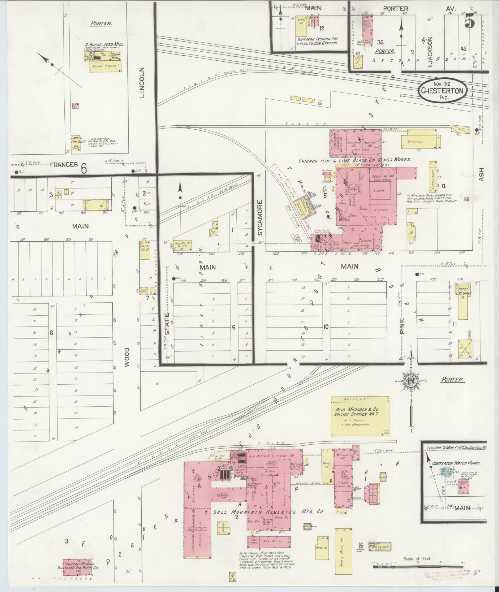 Sanborn Fire Insurance Map from Chesterton, Porter County, Indiana (1912), Sheet #0005 - Complete Map Set gallery image, historic Sanborn map, vintage wall art, Indiana Indiana