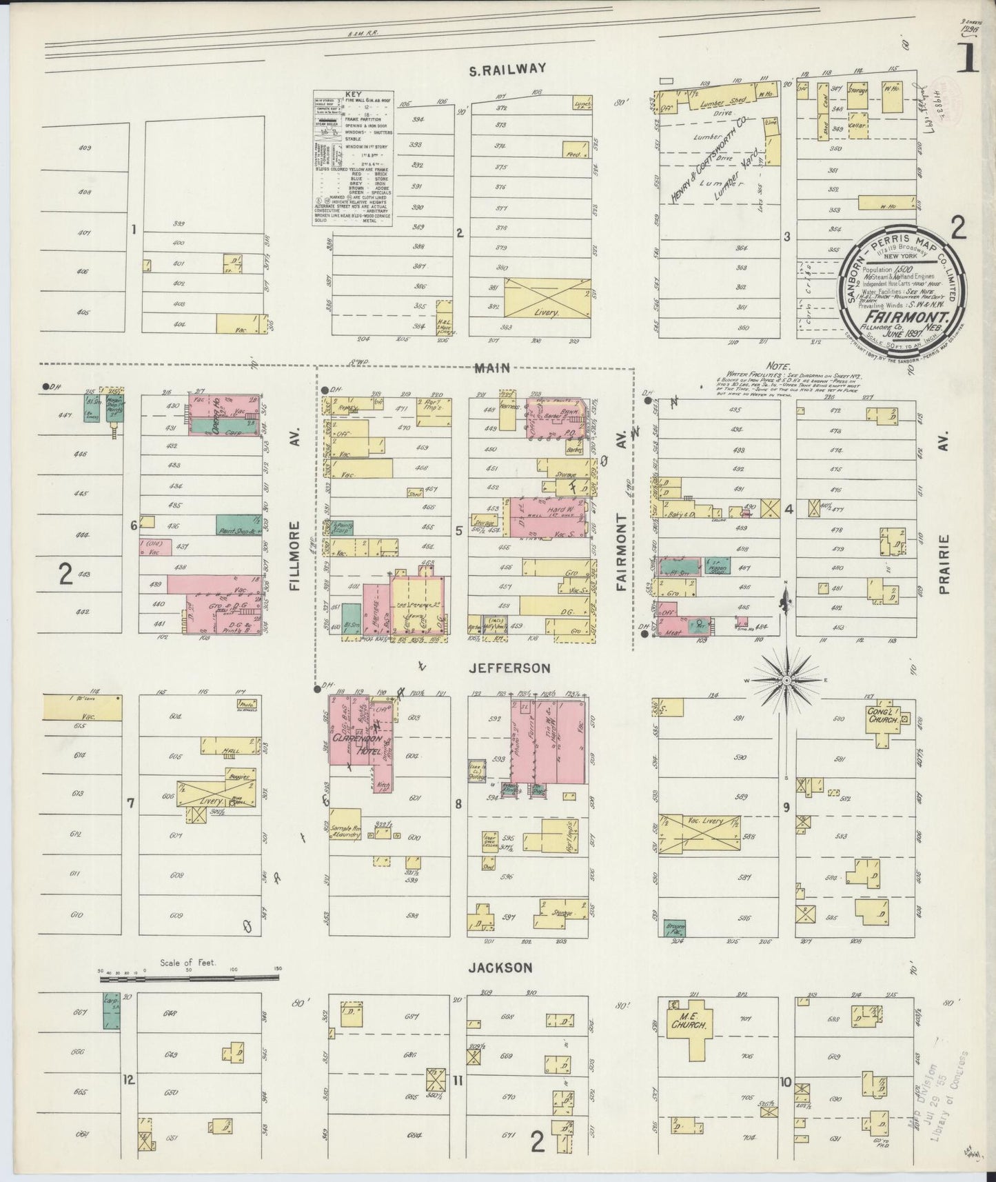 Sanborn Fire Insurance Map from Fairmont, Fillmore County, Nebraska (1897), Sheet #0001 - Complete Map Set gallery image, historic Sanborn map, vintage wall art, Nebraska Nebraska