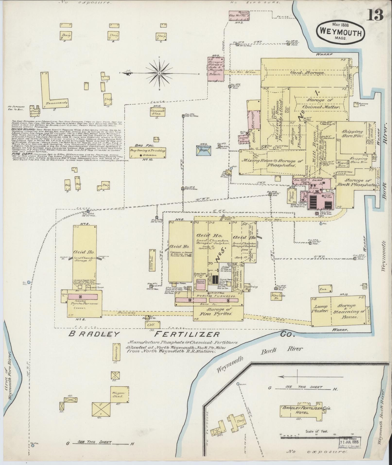 Sanborn Fire Insurance Map from Weymouth, Norfolk County, Massachusetts (1888), Sheet #0013 - Complete Map Set gallery image, historic Sanborn map, vintage wall art, Massachusetts Massachusetts