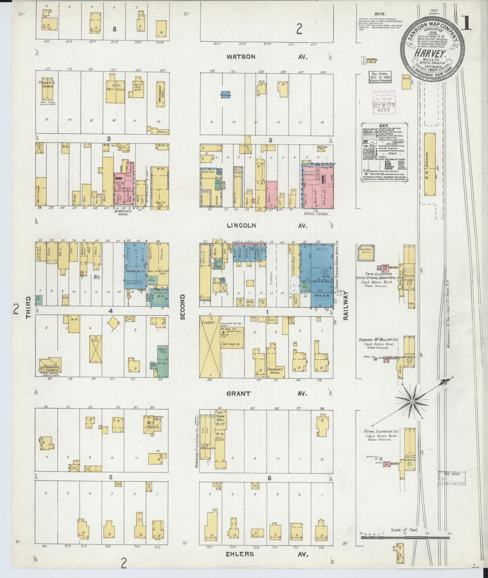 Sanborn Fire Insurance Map from Harvey, Wells County, North Dakota (1904), Sheet #0001 - Complete Map Set gallery image, historic Sanborn map, vintage wall art, North Dakota North Dakota
