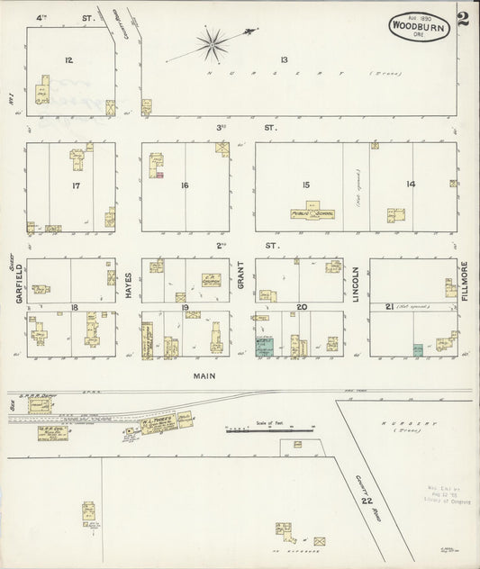 Sanborn Fire Insurance Map from Woodburn, Marion County, Oregon (1890), Sheet #0002 - Historic Sanborn Fire Insurance Map Print, vintage old map wall art, antique decor, genealogy gift, Oregon Oregon map