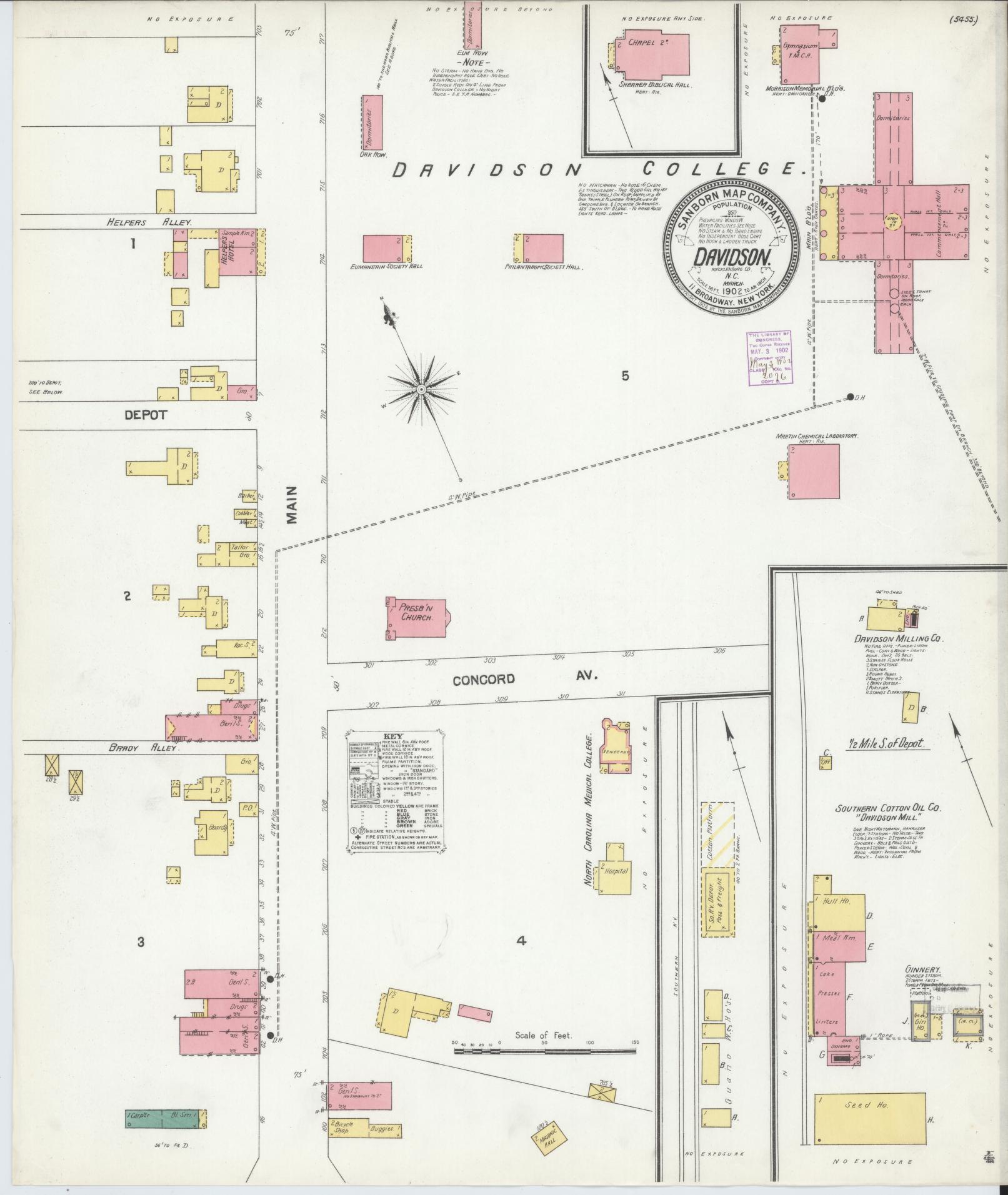 Sanborn Fire Insurance Map from Davidson, Mecklenburg County, North Carolina (1902), Sheet #0001 - Historic Sanborn Fire Insurance Map Print, vintage old map wall art, antique decor, genealogy gift, North Carolina North Carolina map