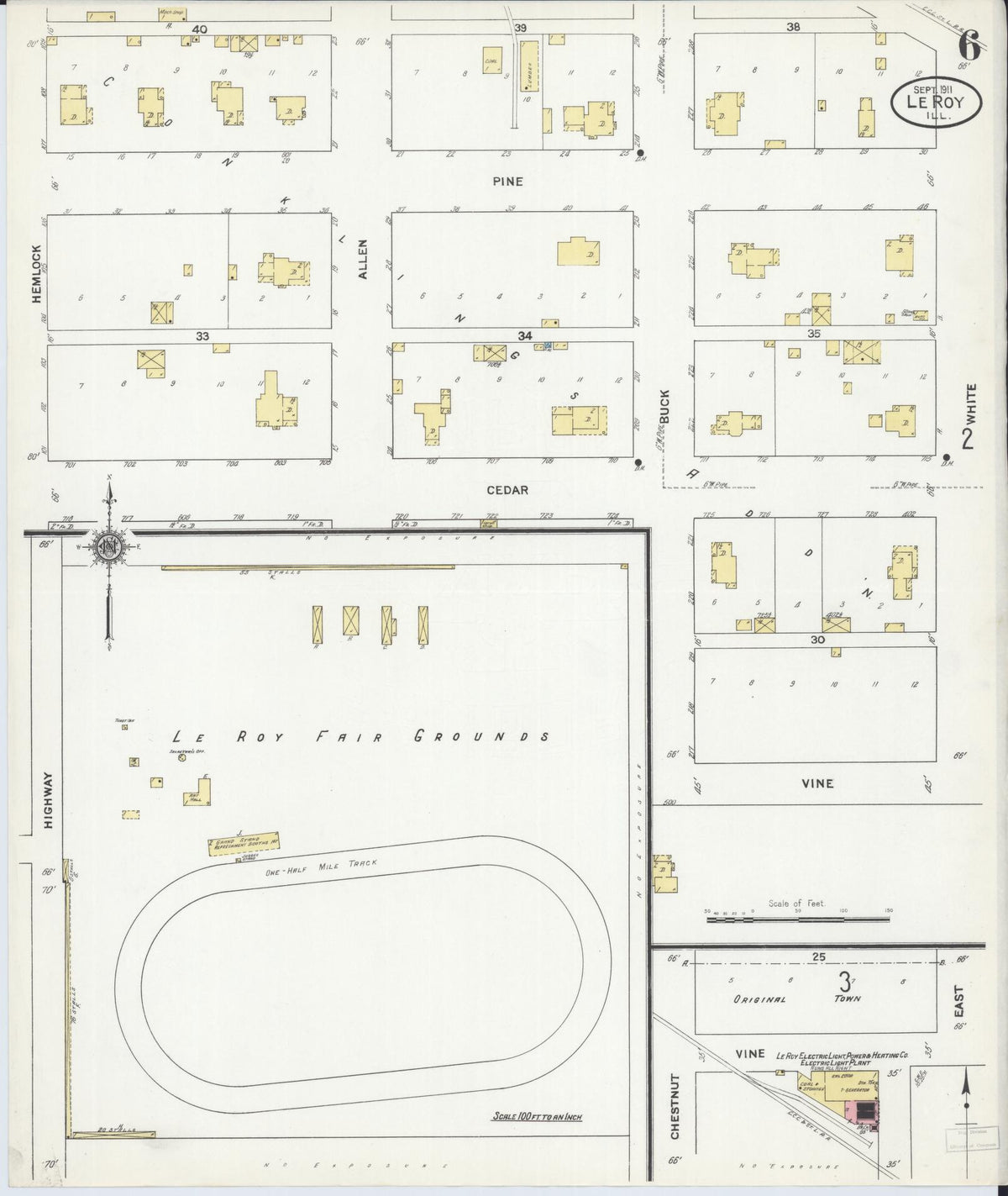 Sanborn Fire Insurance Map from Leroy, McLean County, Illinois (1911), Sheet #0006 - Historic Sanborn Fire Insurance Map Print, vintage old map wall art, antique decor, genealogy gift, Illinois Illinois map
