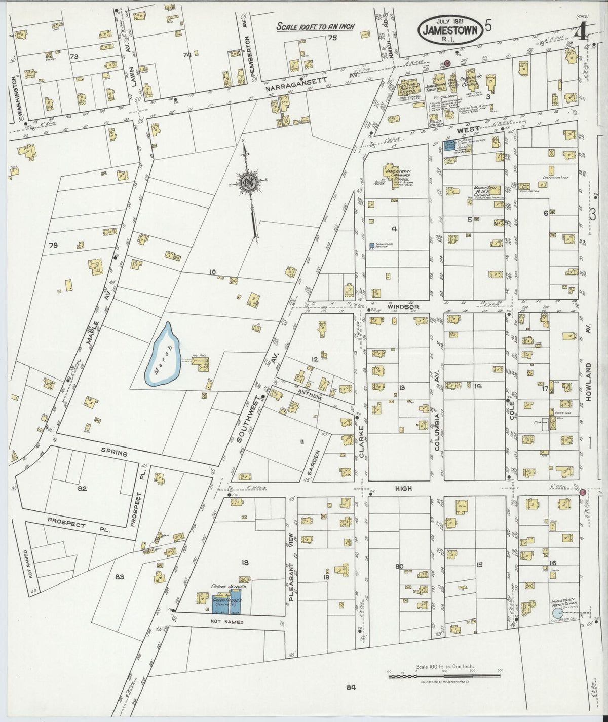 Sanborn Fire Insurance Map from Jamestown, Newport County, Rhode Island (1921), Sheet #0004 - Complete Map Set gallery image, historic Sanborn map, vintage wall art, Rhode Island Rhode Island