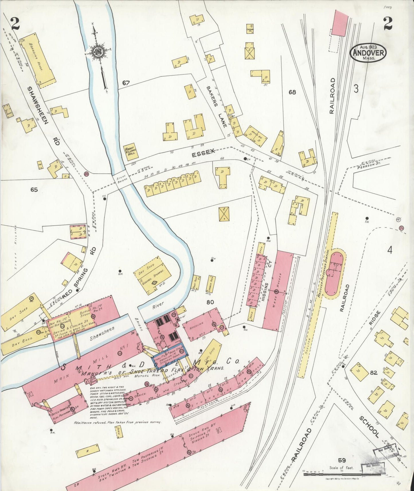 Sanborn Fire Insurance Map from Andover, Essex County, Massachusetts (1923), Sheet #0002 - Historic Sanborn Fire Insurance Map Print, vintage old map wall art, antique decor, genealogy gift, Massachusetts Massachusetts map
