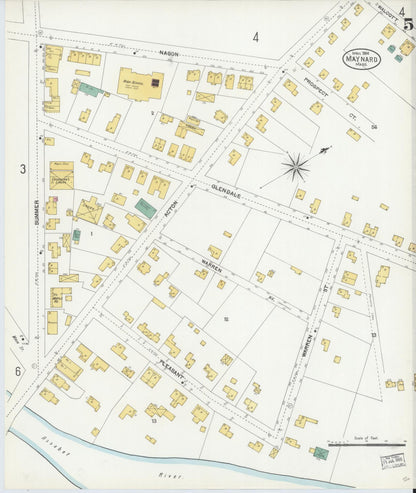 Sanborn Fire Insurance Map from Maynard, Middlesex County, Massachusetts (1904), Sheet #0005 - Historic Sanborn Fire Insurance Map Print, vintage old map wall art, antique decor, genealogy gift, Massachusetts Massachusetts map
