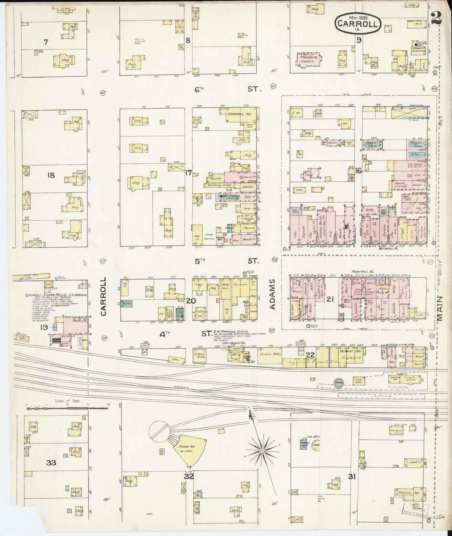 Sanborn Fire Insurance Map from Carroll, Carroll County, Iowa (1889), Sheet #0002 - Historic Sanborn Fire Insurance Map Print, vintage old map wall art