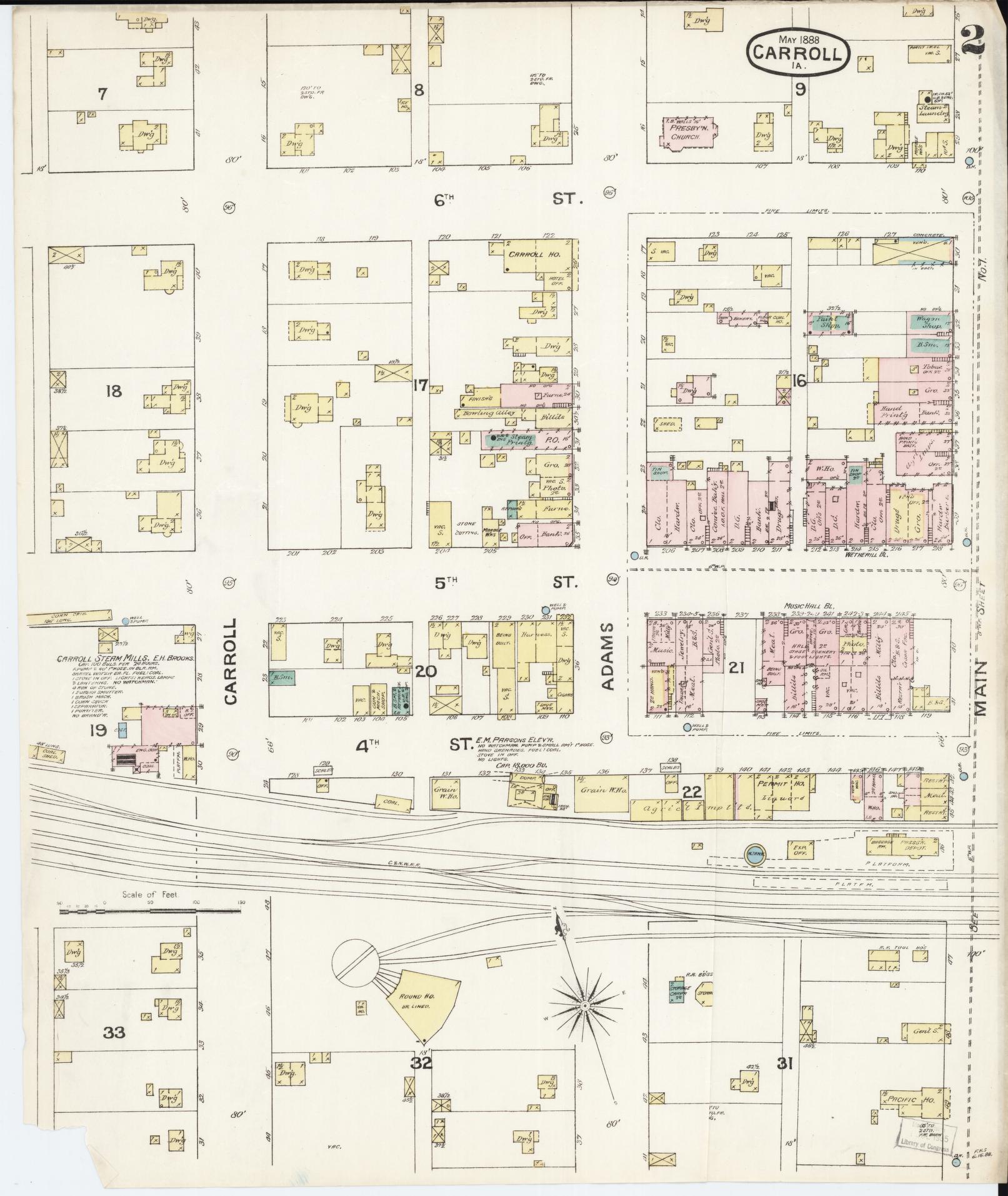 Sanborn Fire Insurance Map from Carroll, Carroll County, Iowa (1889), Sheet #0002 - Historic Sanborn Fire Insurance Map Print, vintage old map wall art