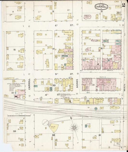 Sanborn Fire Insurance Map from Carroll, Carroll County, Iowa (1889), Sheet #0002 - Historic Sanborn Fire Insurance Map Print, vintage old map wall art