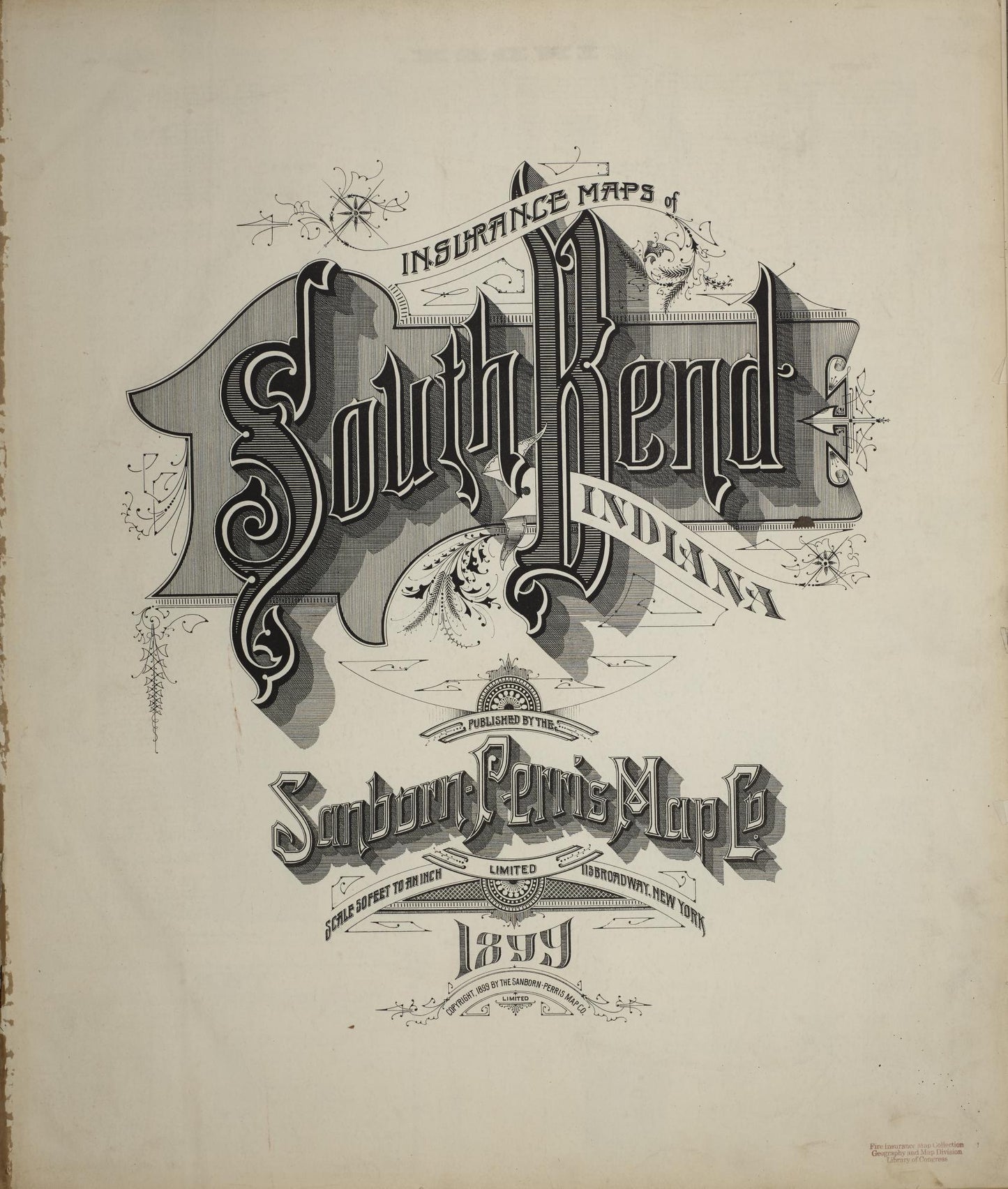Sanborn Fire Insurance Map from South Bend, Saint Joseph County, Indiana (1899), Sheet #0001 - Historic Sanborn Fire Insurance Map Print, vintage old map wall art, antique decor, genealogy gift, Indiana Indiana map