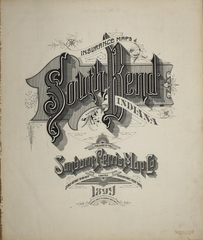 Sanborn Fire Insurance Map from South Bend, Saint Joseph County, Indiana (1899), Sheet #0001 - Historic Sanborn Fire Insurance Map Print, vintage old map wall art, antique decor, genealogy gift, Indiana Indiana map