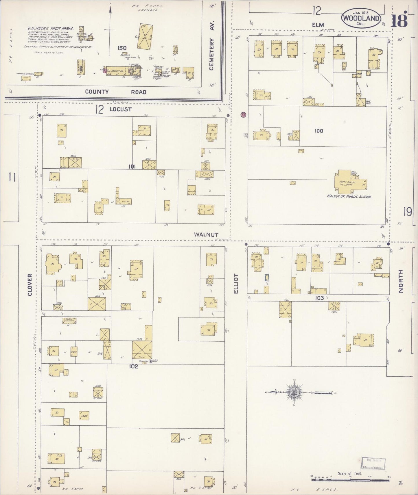 Sanborn Fire Insurance Map from Woodland, Yolo County, California (1912), Sheet #0018 - Complete Map Set gallery image, historic Sanborn map, vintage wall art, California California