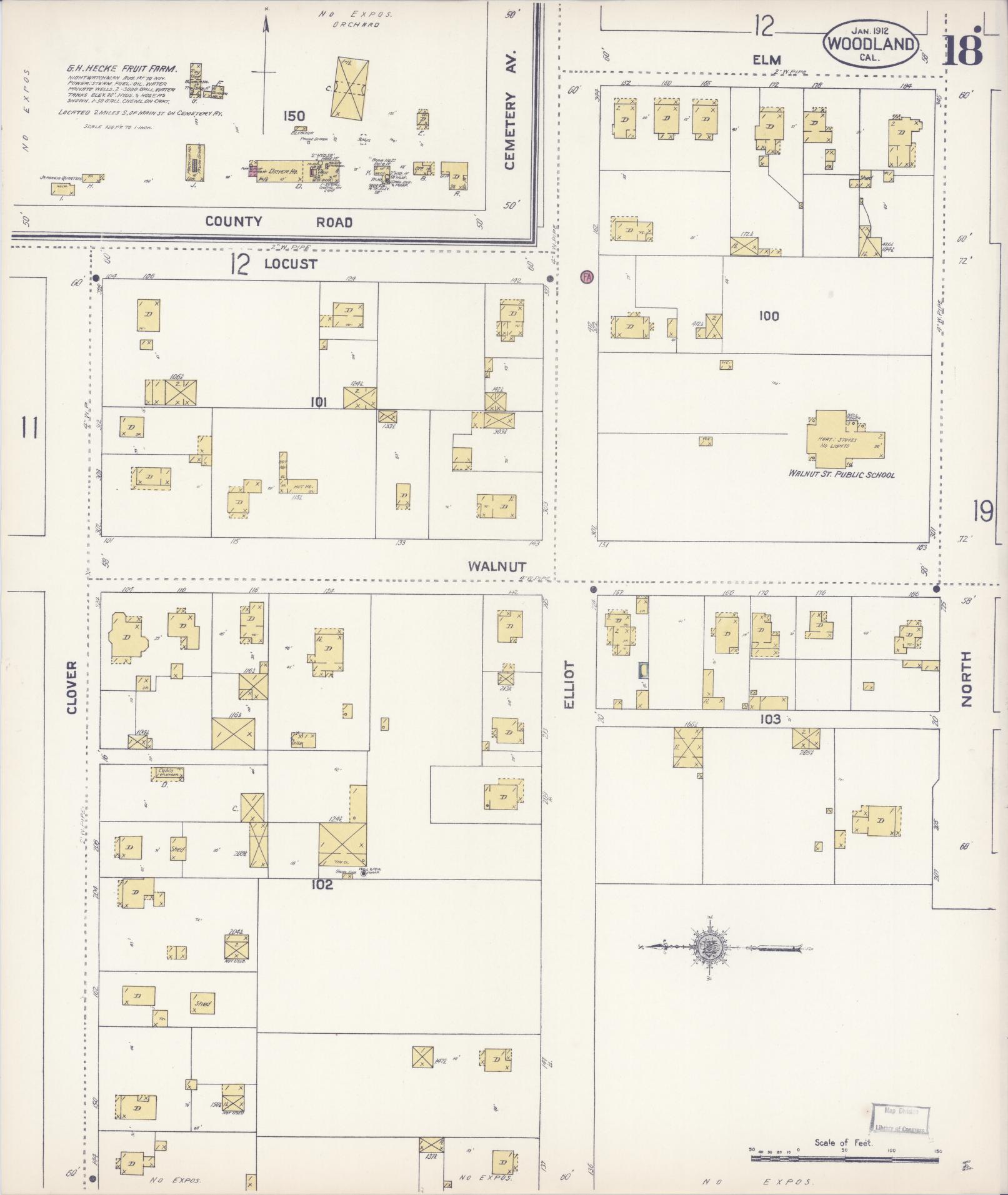 Sanborn Fire Insurance Map from Woodland, Yolo County, California (1912), Sheet #0018 - Complete Map Set gallery image, historic Sanborn map, vintage wall art, California California