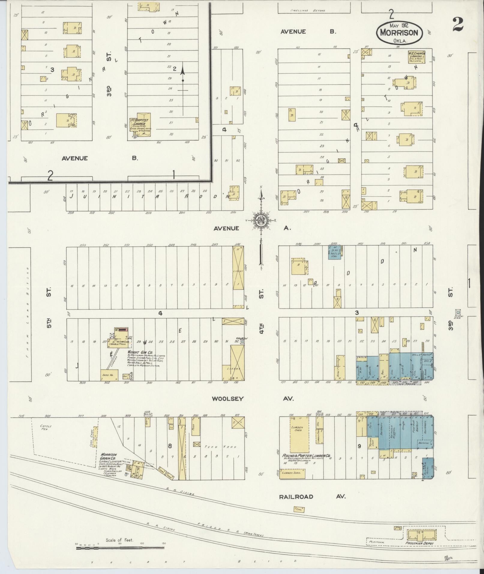 Sanborn Fire Insurance Map from Morrison, Noble County, Oklahoma (1912), Sheet #0002 - Historic Sanborn Fire Insurance Map Print, vintage old map wall art, antique decor, genealogy gift, Oklahoma Oklahoma map