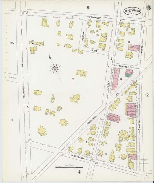 Sanborn Fire Insurance Map from Middletown, Orange County, New York (1897), Sheet #0005 - Historic Sanborn Fire Insurance Map Print, vintage old map wall art, antique decor, genealogy gift, New York New York map