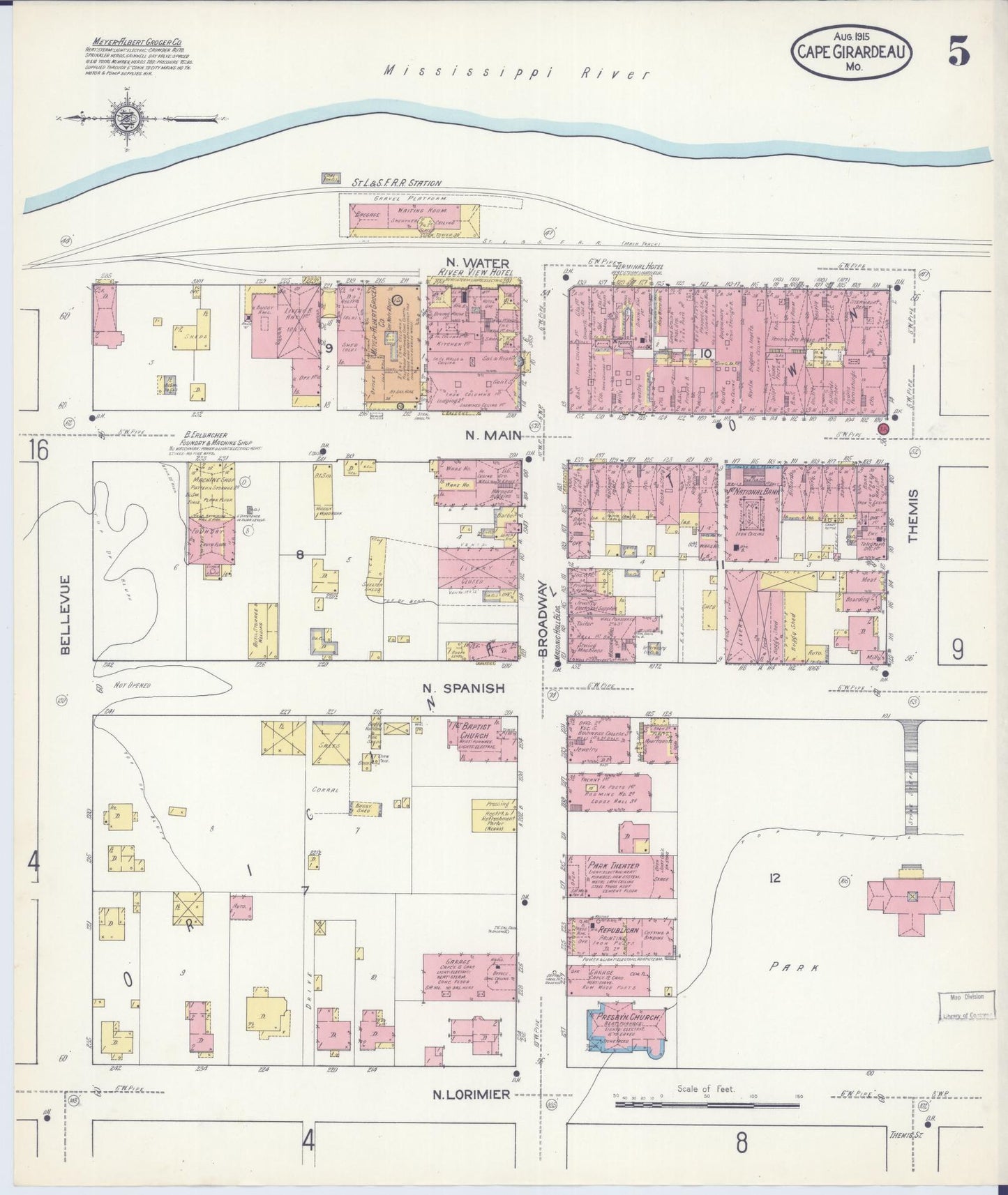Sanborn Fire Insurance Map from Cape Girardeau, Cape Girardeau County, Missouri (1915), Sheet #0005 - Complete Map Set gallery image, historic Sanborn map, vintage wall art, Missouri Missouri