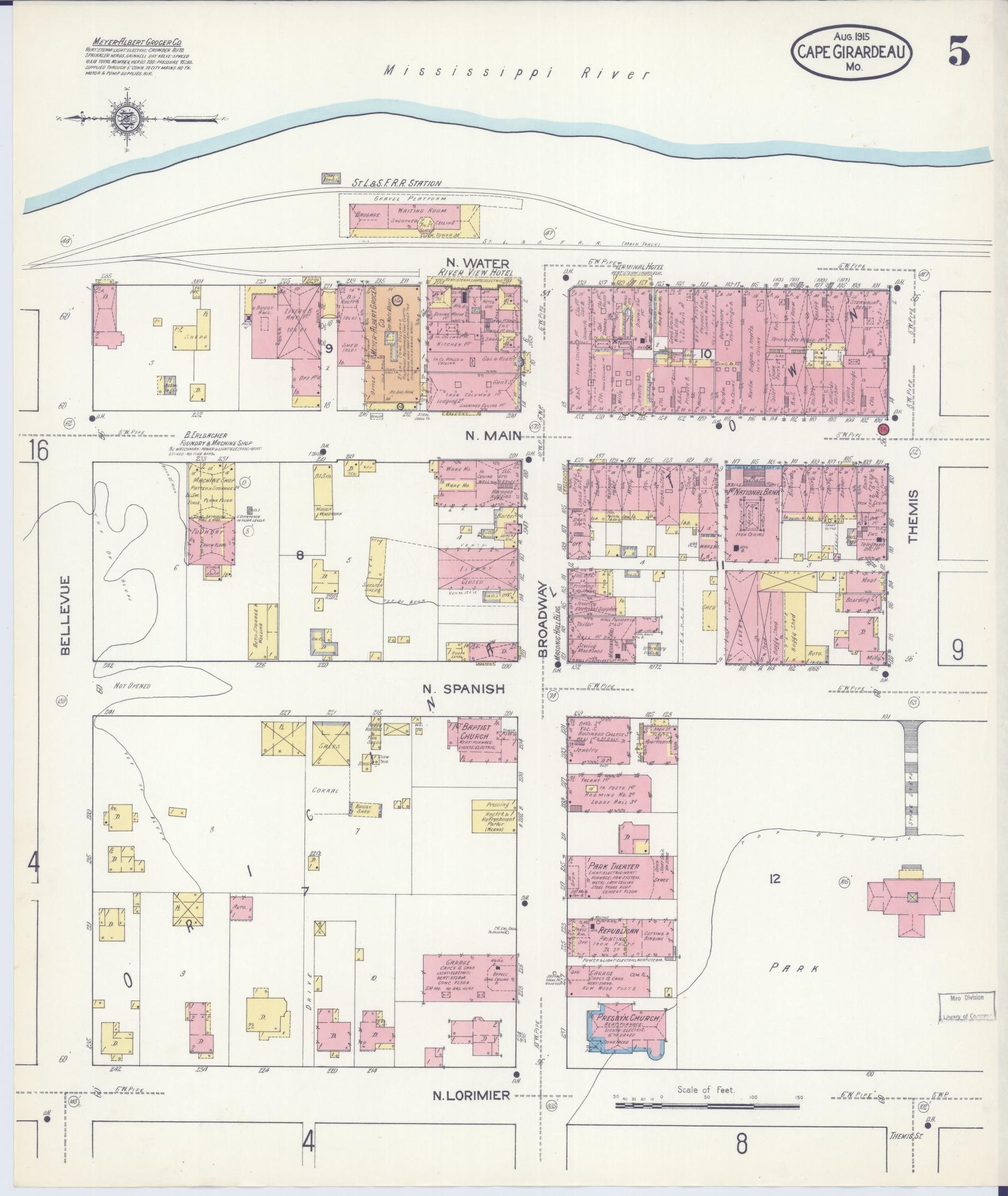 Sanborn Fire Insurance Map from Cape Girardeau, Cape Girardeau County, Missouri (1915), Sheet #0005 - Complete Map Set gallery image, historic Sanborn map, vintage wall art, Missouri Missouri