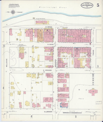 Sanborn Fire Insurance Map from Cape Girardeau, Cape Girardeau County, Missouri (1915), Sheet #0005 - Complete Map Set gallery image, historic Sanborn map, vintage wall art, Missouri Missouri