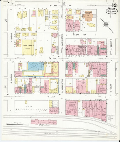 Sanborn Fire Insurance Map from Ottumwa, Wapello County, Iowa (1909), Sheet #0012 - Historic Sanborn Fire Insurance Map Print, vintage old map wall art