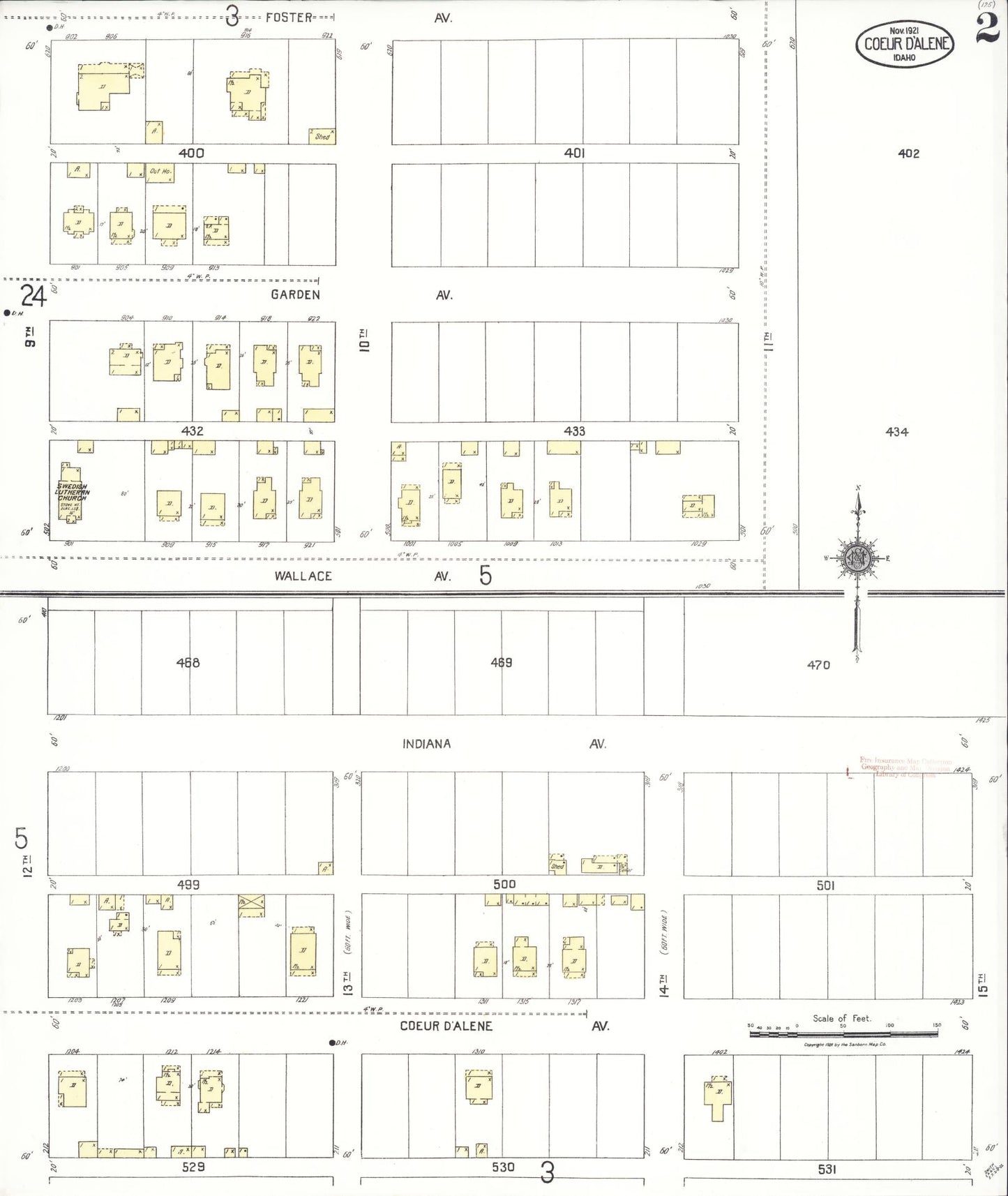 Sanborn Fire Insurance Map from Coeur D'alene, Kootenai County, Idaho (1921), Sheet #0002 - Complete Map Set gallery image, historic Sanborn map, vintage wall art, Idaho Idaho