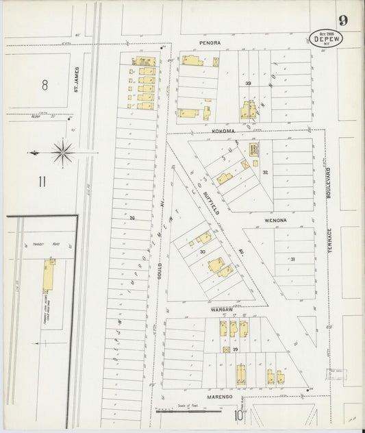 Sanborn Fire Insurance Map from Depew, Erie County, New York (1905), Sheet #0009 - Historic Sanborn Fire Insurance Map Print, vintage old map wall art, antique decor, genealogy gift, New York New York map