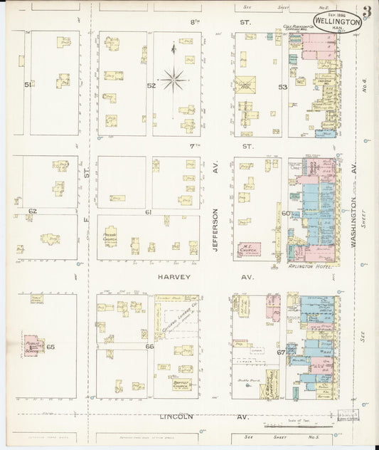Sanborn Fire Insurance Map from Wellington, Sumner County, Kansas (1886), Sheet #0003 - Historic Sanborn Fire Insurance Map Print, vintage old map wall art, antique decor, genealogy gift, Kansas Kansas map