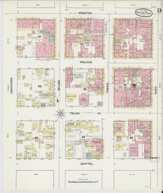 Sanborn Fire Insurance Map from Houston, Harris County, Texas (1890), Sheet #0009 - Historic Sanborn Fire Insurance Map Print, vintage old map wall art, antique decor, genealogy gift, Texas Texas map