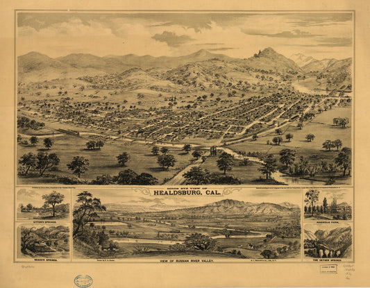 Bird's eye view of Healdsburg, Cal. (1876) – Historic Bird’s-Eye View Panorama Print