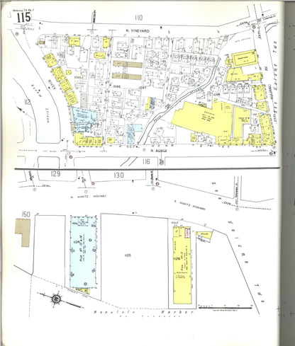 Sanborn Fire Insurance Map from Honolulu, Oahu County, Hawaii (1955), Sheet #0115 - Historic Sanborn Fire Insurance Map Print, vintage old map wall art