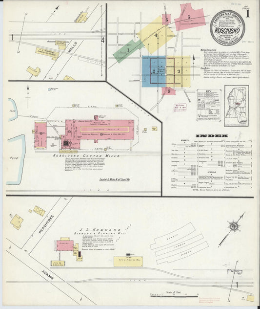 Sanborn Fire Insurance Map from Kosciusko, Attala County, Mississippi (1914), Sheet #0001 - Complete Map Set gallery image, historic Sanborn map, vintage wall art, Mississippi Mississippi