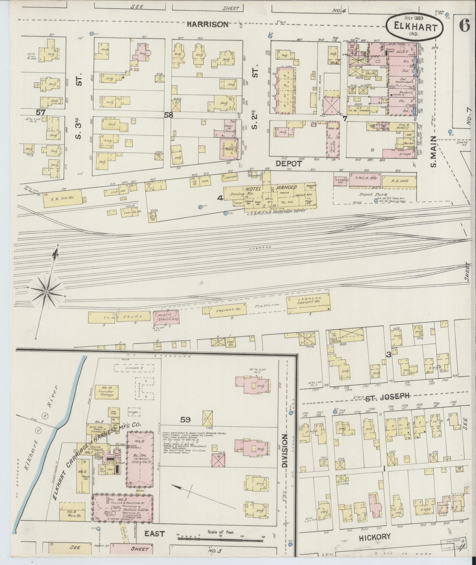 Sanborn Fire Insurance Map from Elkhart, Elkhart County, Indiana (1889), Sheet #0006 - Complete Map Set gallery image, historic Sanborn map, vintage wall art, Indiana Indiana