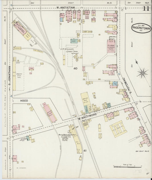 Sanborn Fire Insurance Map from Hagerstown, Washington County, Maryland (1887), Sheet #0011 - Historic Sanborn Fire Insurance Map Print, vintage old map wall art, antique decor, genealogy gift, Maryland Maryland map