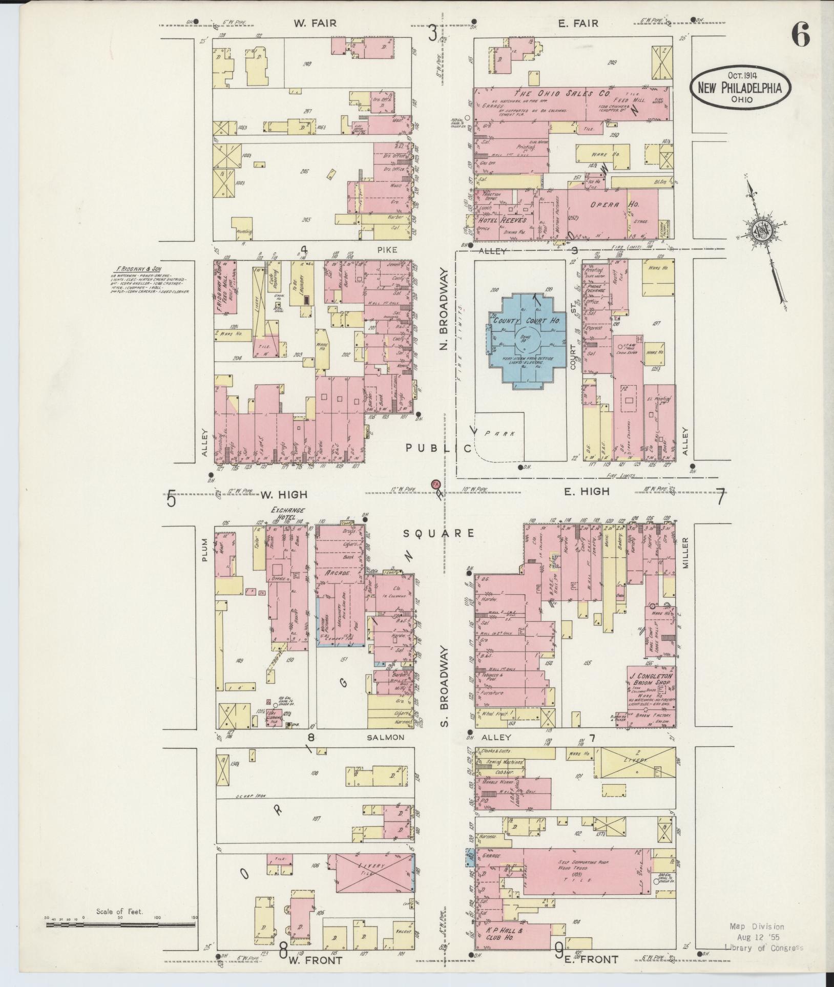 Sanborn Fire Insurance Map from New Philadelphia, Tuscarawas County, Ohio (1914), Sheet #0006 - Historic Sanborn Fire Insurance Map Print, vintage old map wall art, antique decor, genealogy gift, Ohio Ohio map