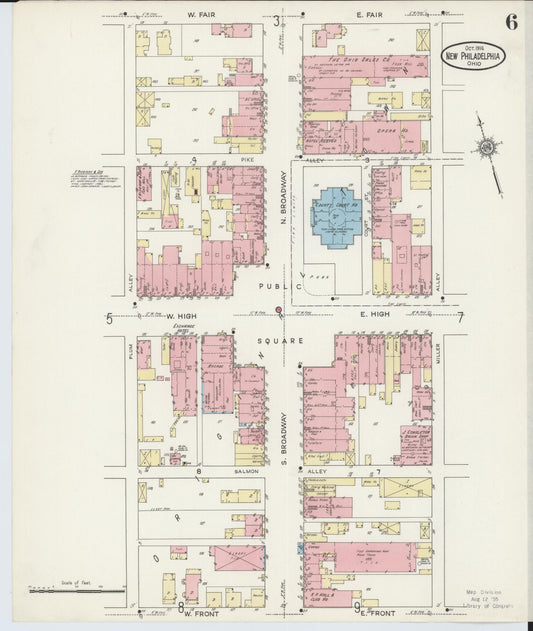 Sanborn Fire Insurance Map from New Philadelphia, Tuscarawas County, Ohio (1914), Sheet #0006 - Historic Sanborn Fire Insurance Map Print, vintage old map wall art, antique decor, genealogy gift, Ohio Ohio map
