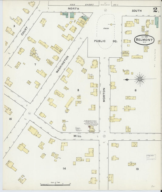 Sanborn Fire Insurance Map from Belmont, Allegany County, New York (1891), Sheet #0002 - Historic Sanborn Fire Insurance Map Print, vintage old map wall art, antique decor, genealogy gift, New York New York map