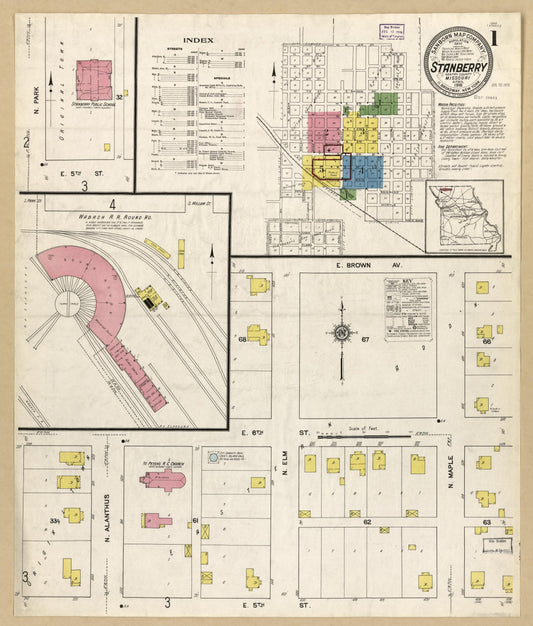 Sanborn Fire Insurance Map from Stanberry, Gentry County, Missouri (1916), Sheet #0001 - Historic Sanborn Fire Insurance Map Print, vintage old map wall art, antique decor, genealogy gift, Missouri Missouri map
